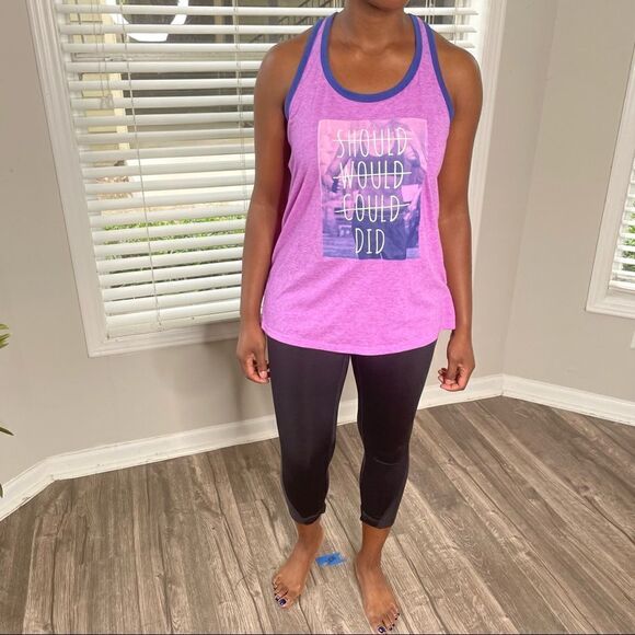 2/$20 Athletic Works 'Should Would Could Did' Activewear Purple Tank - Picture 4 of 15